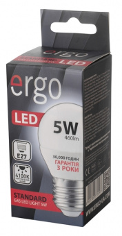 Светодиодная LED лампа Ergo E27 5W 4100K, G45 (нейтральный)
