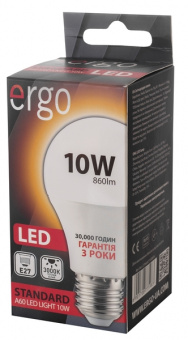 Світлодіодна LED лампа Ergo E27 10W 3000K, A60 (теплий)