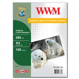 WWM А4 (100л) 280г/м2 Суперглянец фотобумага