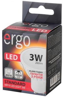 Світлодіодна LED лампа Ergo GU10 3W 3000K, MR16 (теплий)
