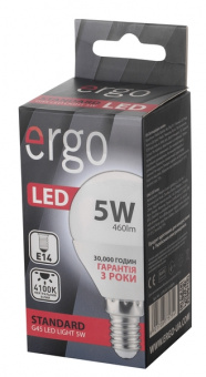 Світлодіодна LED лампа Ergo E14 5W 4100K, G45 (нейтральний)