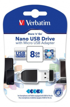Flash-память Verbatim NANO 8Gb USB 2.0 с адаптером микро-USB