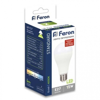 Світлодіодна лампа Feron E27 15W 4000K, A65 LB-715 Standart (нейтральний)