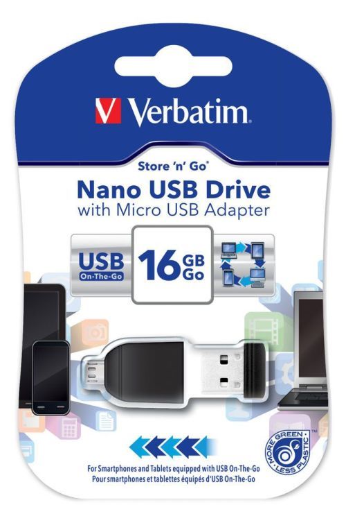 Flash-пам'ять Verbatim NANO 16Gb USB 2.0 із адаптером мікро-USB | Купити в інтернет магазині