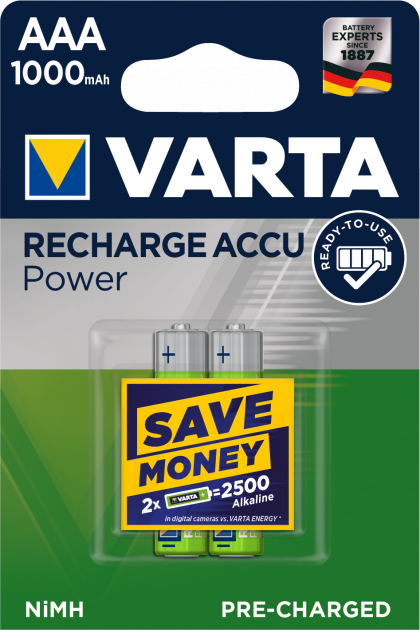 Акумуляторна батарея Varta Ni-MH HR03 1000mAh (READY 2 USE) (2шт/уп) | Купити в інтернет магазині