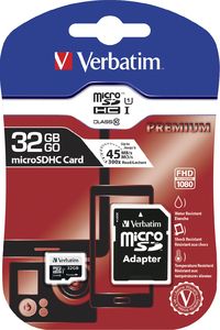 картка пам'яті Verbatim microSDHC 32GB Class 10 Premium UHS-I 300x + SD adapter