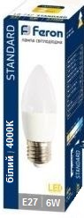 Светодиодная LED лампа Feron E27 6W 4000K, C37 LB-737 Standart (нейтральный)