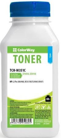 Тонер ColorWay (TCH-M351C) Cyan 80g для HP CLJ Pro 300/400 M351/M375/M451/M475