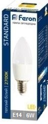 Светодиодная LED лампа Feron E14 6W 2700K, C37 LB-737 Standart (теплый)