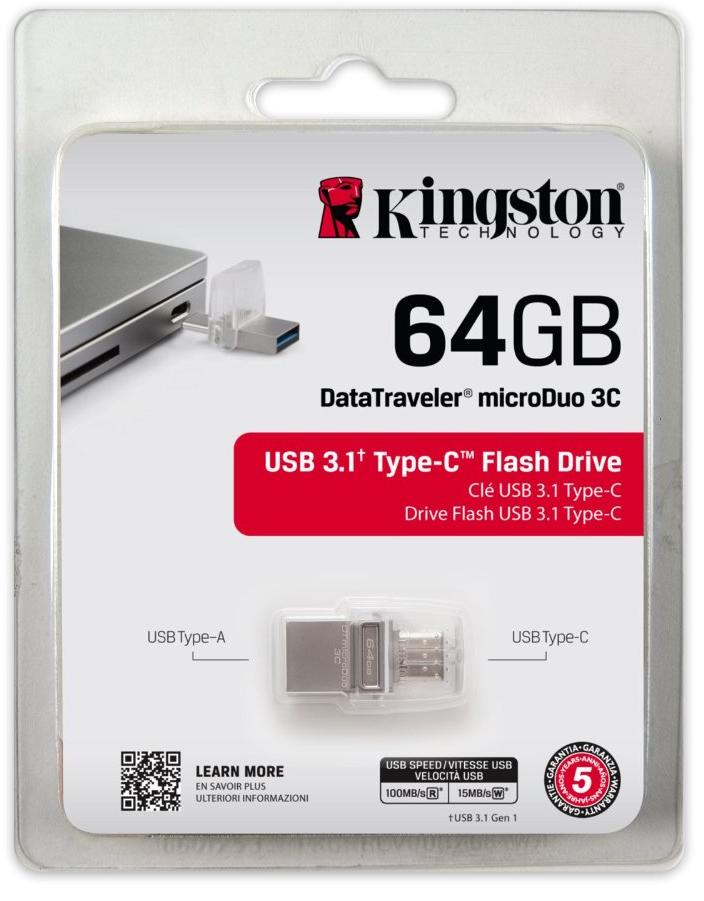 Flash-пам'ять Kingston DT MicroDuo Type-C 64GB OTG USB 3.1 | Купити в інтернет магазині