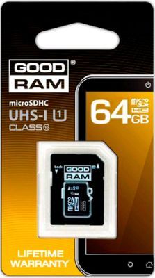 Карта пам'яті Goodram microSD 64GB Class 10 UHS I + adapter RETAIL 10 | Купити в інтернет магазині