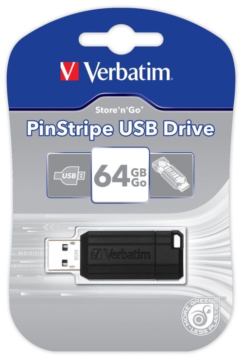 Flash-пам'ять Verbatim PinStripe 64Gb USB 2.0 Black | Купити в інтернет магазині