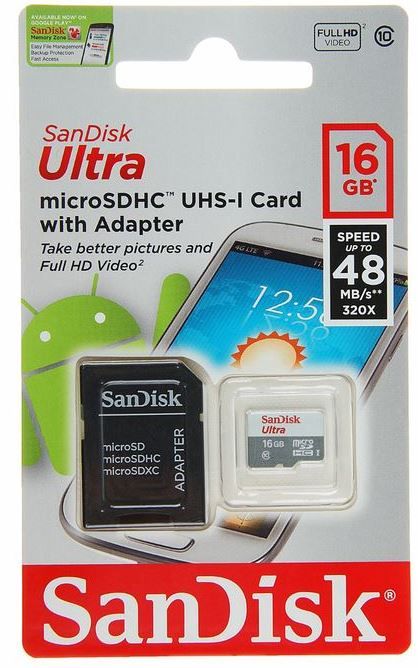 Карта пам'яті SanDisk Ultra microSDHC 16GB Class 10 + adapter | Купити в інтернет магазині