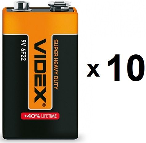 Батарейка Videx 6F22 (10шт/уп) 9V Крона | Купити в інтернет магазині