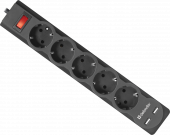 Фото Сетевой фильтр Defender DFS 751 1,8м 10А 5 розеток 2xUSB, 2.1A   купить в MAK.trade