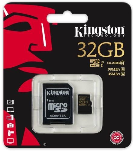 Карта пам'яті Kingston microSDHC 32GB Class 10 UHS-I U3 + SD adapter 90MbS | Купити в інтернет магазині