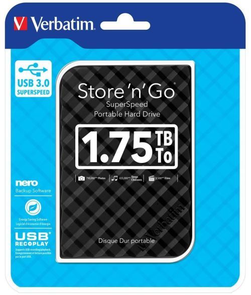 Зовнішній жорсткий диск Verbatim Store n Go 1,75 TB Black USB 3.0 | Купити в інтернет магазині