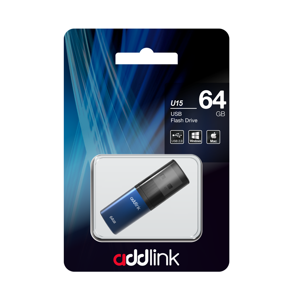 Flash-пам'ять AddLink U15 64Gb USB 2.0 Blue | Купити в інтернет магазині