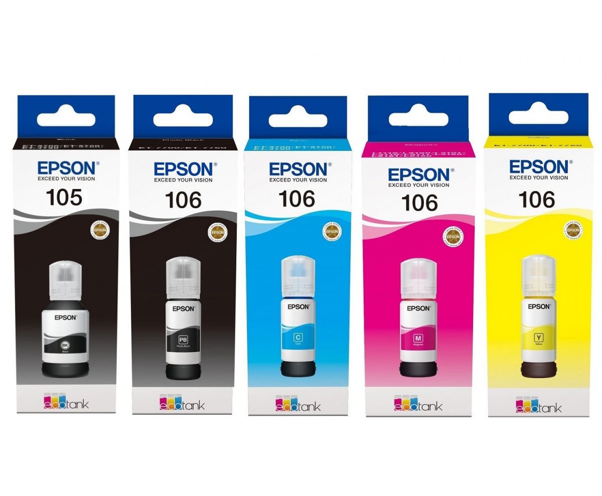 Комплект Оригінального чорнила Epson (105/106) L7160/L7180 (B/BP/C/M/Y) 4х70ml +140ml | Купити в інтернет магазині