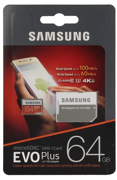 Карта пам'яті Samsung microSDHC 64GB EVO Plus Class 10 UHS-I U3 + adapter | Купити в інтернет магазині