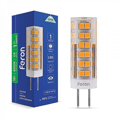 Світлодіодна LED лампа Feron 230V 5W 4000K, G4 LB-433 (нейтральний) | Купити в інтернет магазині