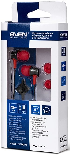 Навушники SVEN SEB 190M (black-red) Гарнітура | Купити в інтернет магазині
