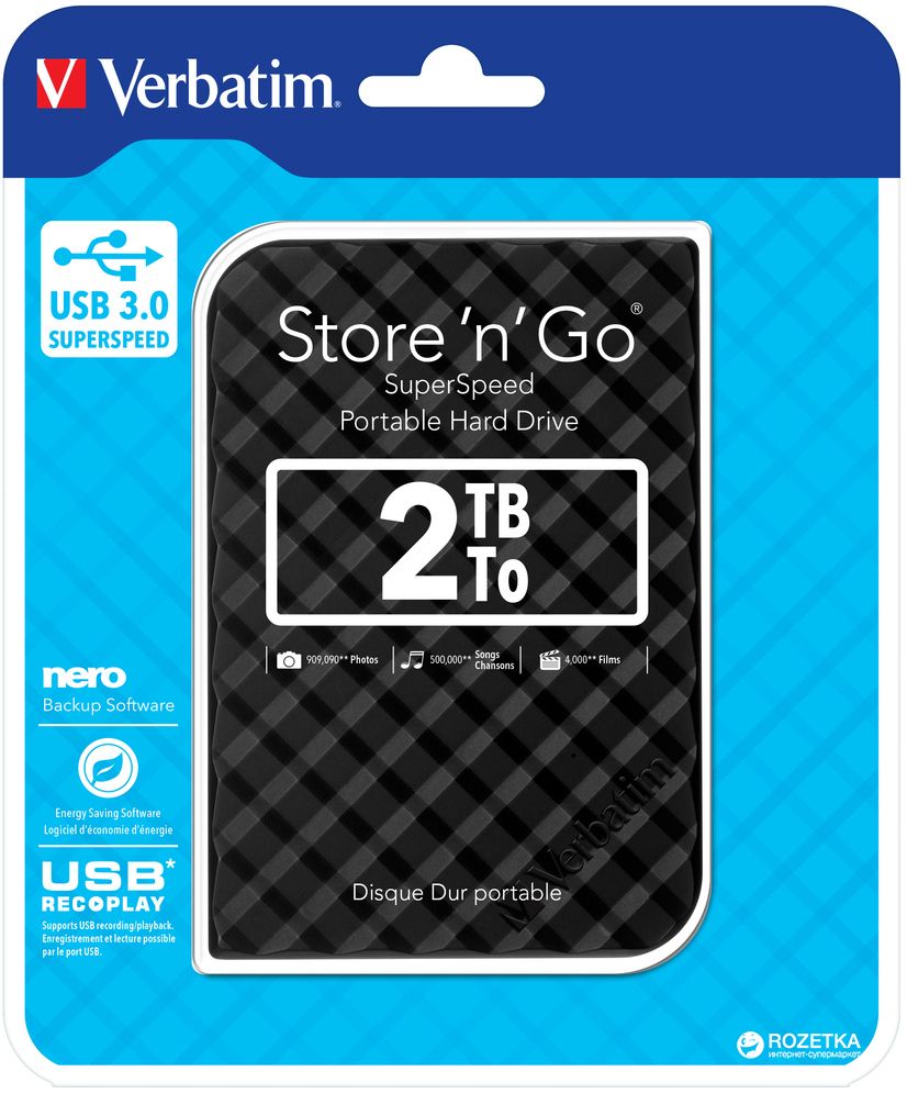 Зовнішній жорсткий диск Verbatim Store n Go 2TB Black USB 3.0 3.5" | Купити в інтернет магазині