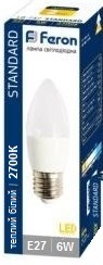 Светодиодная LED лампа Feron E27 6W 2700K, C37 LB-737 Standart (теплый)