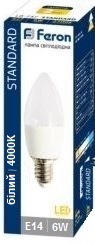 Светодиодная LED лампа Feron E14 6W 4000K, C37 LB-737 Standart (нейтральный)
