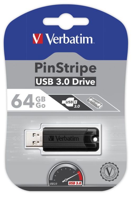 Flash-пам'ять Verbatim PinStripe 64Gb USB 3.0 Black | Купити в інтернет магазині