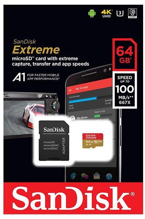 картка пам'яті SANDISK microSDXC 64GB EXTREME A1 card Class 10 UHS 3 | Купити в інтернет магазині