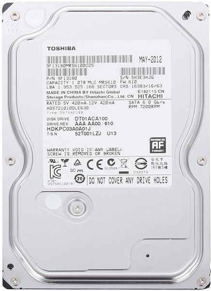 Жорсткий диск 1Tb TOSHIBA 7200 rpm SATAIII DT01ACA100 32 MB | Купити в інтернет магазині