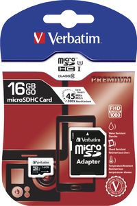 картка пам'яті Verbatim microSDHC 16GB Class 10 Premium UHS-I 300x + SD adapter | Купити в інтернет магазині