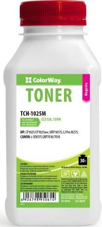 Тонер ColorWay (TCH-1025M) Magenta 30g для HP CLJ CP1025/Pro 100/M175 + Чіп (RMHU10M)