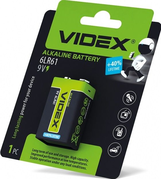 Батарейка Videx 6LF22 Alkaline Plus (1шт/уп) 9V Крона | Купити в інтернет магазині