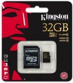 Фото Карта памяти Kingston microSDHC 32GB Class 10 UHS-I U3 + SD adapter 90MbS купить в MAK.trade