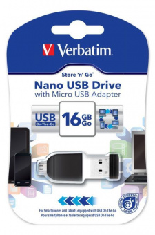 Flash-пам'ять Verbatim NANO 16Gb USB 2.0 із адаптером мікро-USB