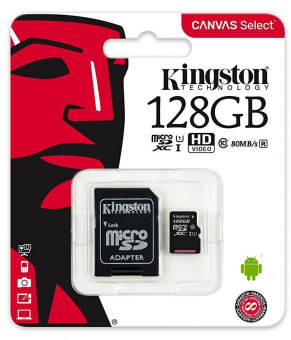 Карта пам'яті Kingston Canvas Select microSDXC 128GB Class 10 UHS-I+SD adapter