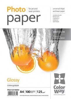 ColorWay А4 (100л) 125г/м2 универсальная глянцевая фотобумага (струйная + лазерная печать)