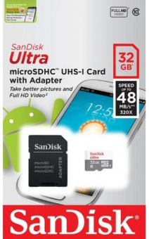 Карта памяти SanDisk Ultra microSDHC 32GB Class 10 + adapter