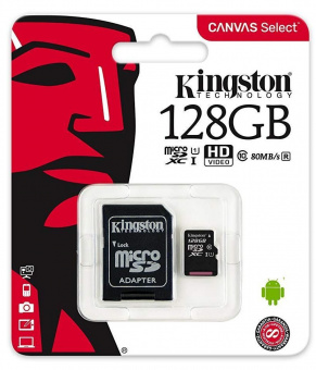 Карта памяти Kingston  Canvas Select  microSDXC 128GB Class 10 UHS-I + SD adapter
