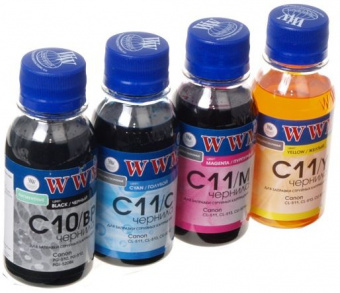 Комплект чорнил WWM C10/C11 Canon MP230/MP250/MP280/ IP2700 (BP/C/M/Y) 4x100ml