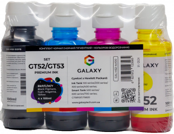 Комплект чорнил GALAXY GT52/GT53 для HP InkTank/SmartTank (BP/C/M/Y) 4x100ml