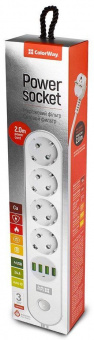 Сетевой фильтр СolorWay 2 метра, 4 розетки/4USB (белый)