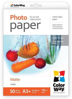 ColorWay А3+ (50л) 190г/м2 матовая фотобумага