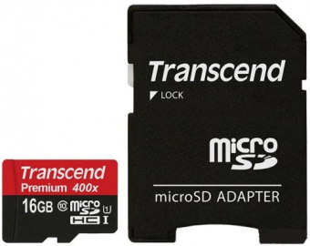 Карта пам'яті Trancend microSDHC 16GB Class 10 UHS-I Premium 400x+SD adapter