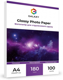 фотопапір Galaxy Glossy А4 180г 100л_2 Galaxy A4 (100л) 180г/м2 глянсовий фотопапір