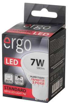 Светодиодная LED лампа Ergo GU10 7W 3000K, MR16 (теплый)