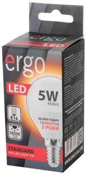 Світлодіодна LED лампа Ergo E14 5W 3000K, G45 (теплий)