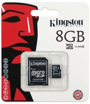 Карта памяти Kingston microSDHC 8GB Class 4 + SD adapter
